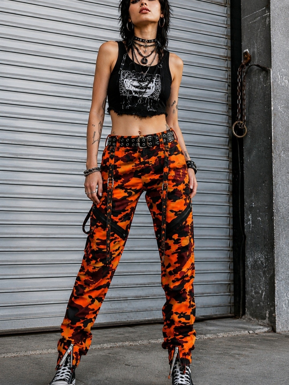 balera Orange and Black Camo Utility Joggers